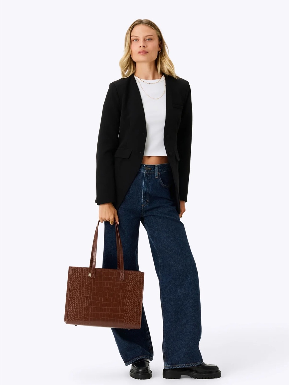 BEIS Brown Croc-Embossed work and travel Tote